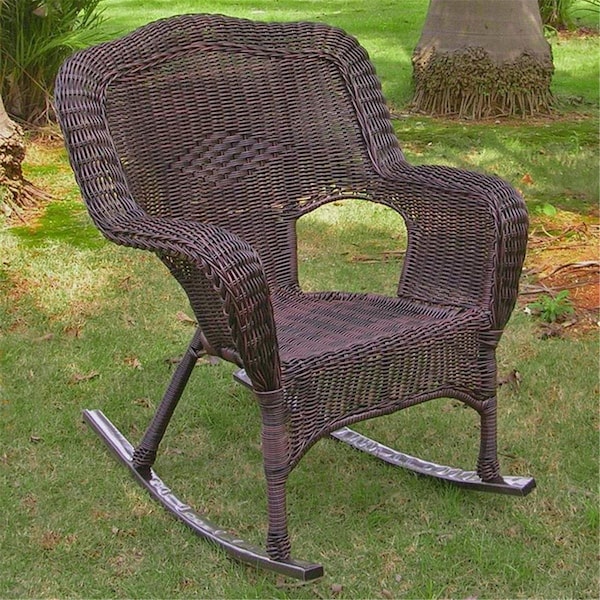 Wicker Rocking Fork International Caravan Camelback Resin Wicker Rocker, Antique Pecan 3182 ...