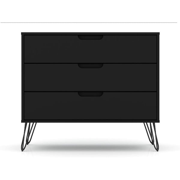 Rockefeller Mid-Century-Modern Dresser with 3- Drawers in Black, 28.86 x 35.24 x 17.52 in. Rockefeller Mid-Century-Modern Dresser with 3- Drawers in Black, 28.86 x 35.24 x 17.52 in.