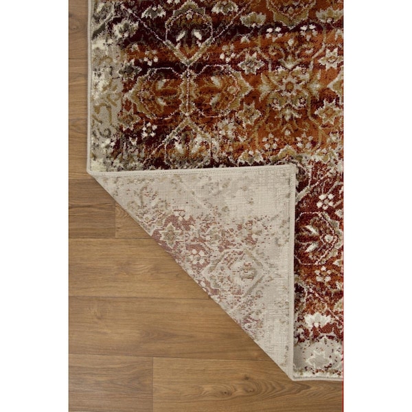 Rust Diamond Rug Palacedesigns 8 ft. Round Distressed Diamonds Area Rug - Ivory & Rust ...