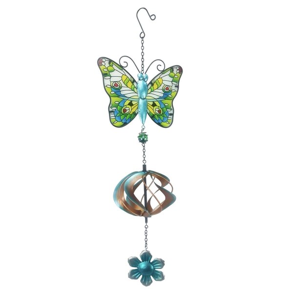 Butterfly Balloon Kinetic Wind Spinner - 30 Inch Yellow Orange Garden Decor
