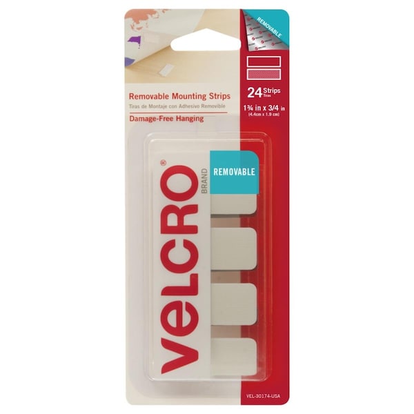 Velcro Brand cloth hook and eye Brand 2021057 1.75 x 0.75 in. Removable  Mounting Strips; White - Pack of 24 2021057