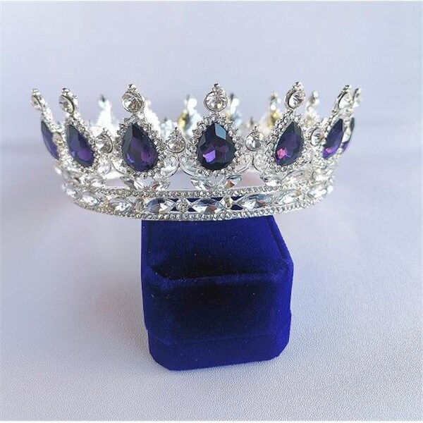 Tian Sweet Tian Sweet 34011-PP 7 oz Silver Crown with Big Rhinestones -  Purple 34011-PP