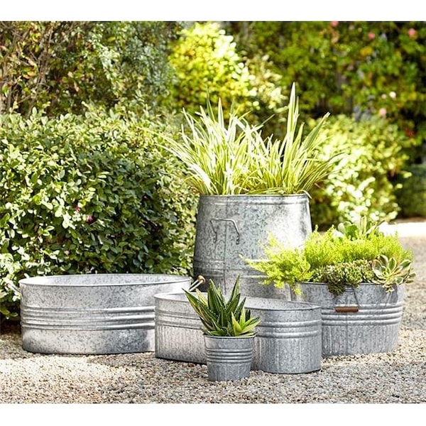 PerfectPatio 10 in. Galvanized Planter; White, PE8212