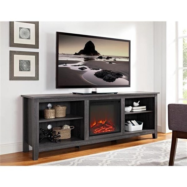 Walker Edison Furniture Walker Edison W70FP18CL 70 in. Wood Media TV Stand  Console with Fireplace - Charcoal W70FP18CL | Zoro