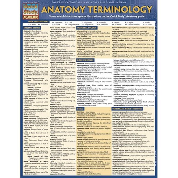 Barcharts 9781423216322 Anatomy Terminology Quickstudy Easel ...