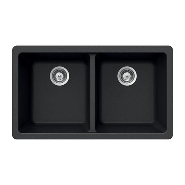 Houzer M-200U MIDNITE Quartztone Series Composite Granite Undermount 50 - 50 Double Bowl Kitchen Sink; Black