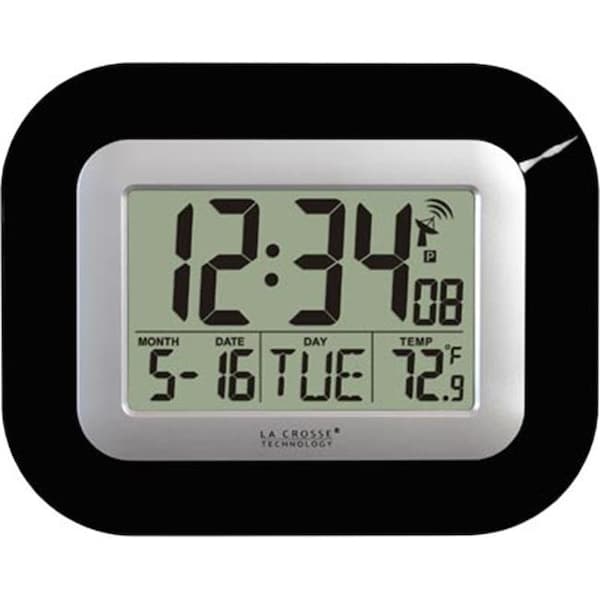 Tick-Tock Atomic Digital Wall Clock with IN Temp and Date-Black TI91258 ...