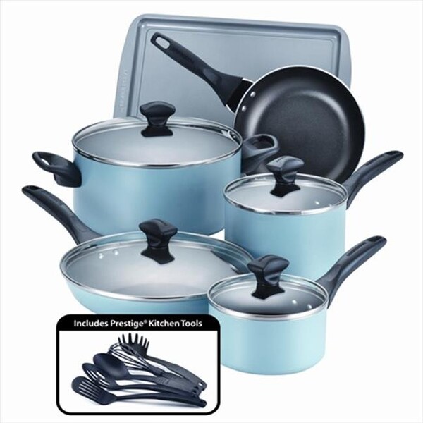 Farberware Aluminum Farberware 21894 Dishwasher Safe Nonstick 15-Piece Cookware  Set; Aqua 21894