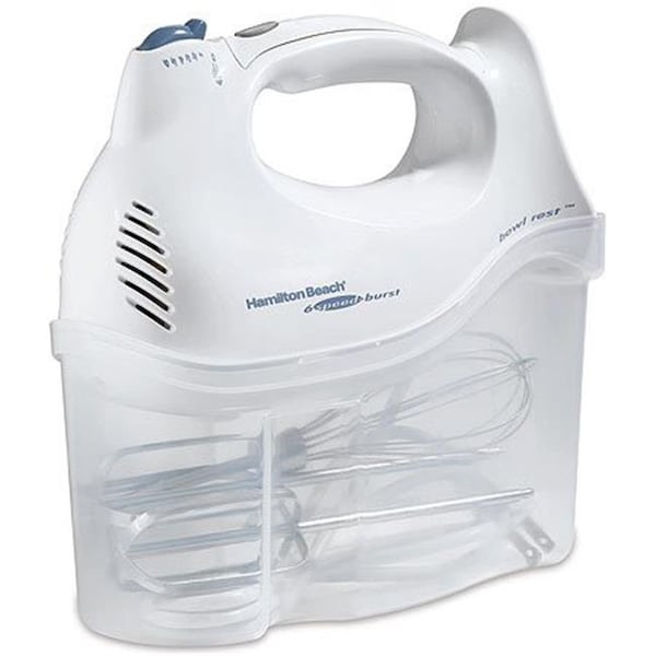Hamilton Beach White 6 Speed Hand Mixer with Beaters, Whisk, and Easy  Access Snap-On Case 62695V