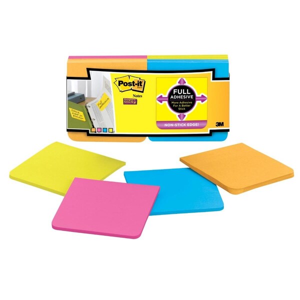 Post-It Sticky note Adhesive Back Super Sticky Self-Stick Note; 3 x 3 ...