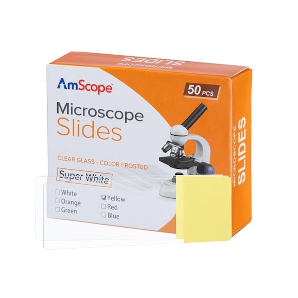 Amscope 50pc Blank Microscope Slides with Single Yellow Coated End BS ...