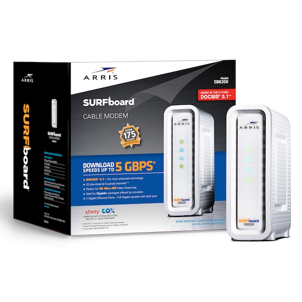 Modem ARRIS SURFBOARD SB8200 DOCSIS 3.1 | 10 Gbps, 2 Porte Ethernet | Open Box