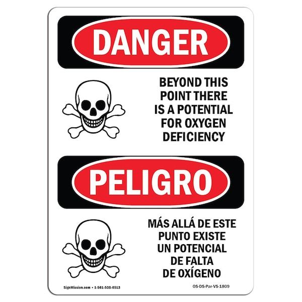 O2 Deficiency Sign Signmission Safety Sign, OSHA Danger, 18