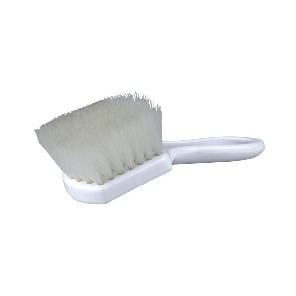8 Utility Scrub Brush, White Nylon Fill, Short Handle, Plastic Block -  44416