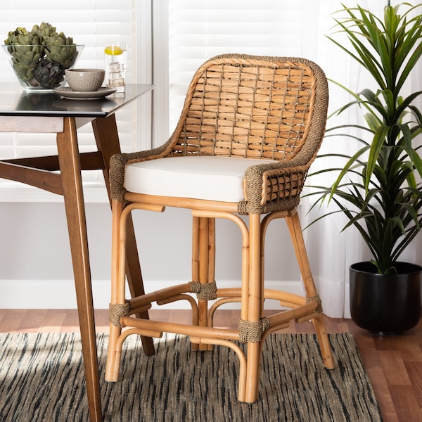 Baxton Studio Kyle Woven Rattan Counter Stool - Thumbnail 2