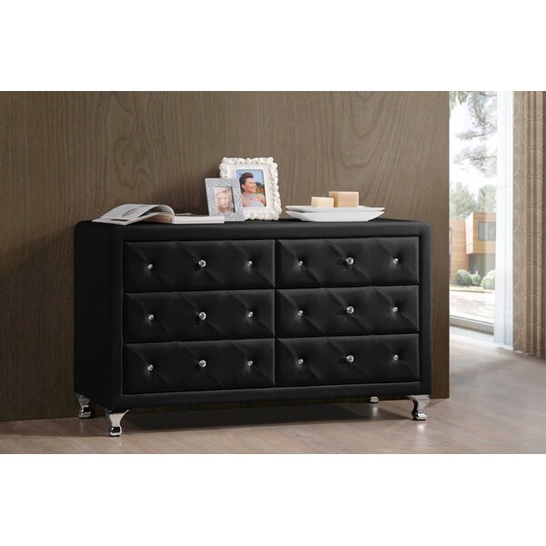 Baxton Studio Luminescence Black Faux Leather Upholstered Dresser 109-5421