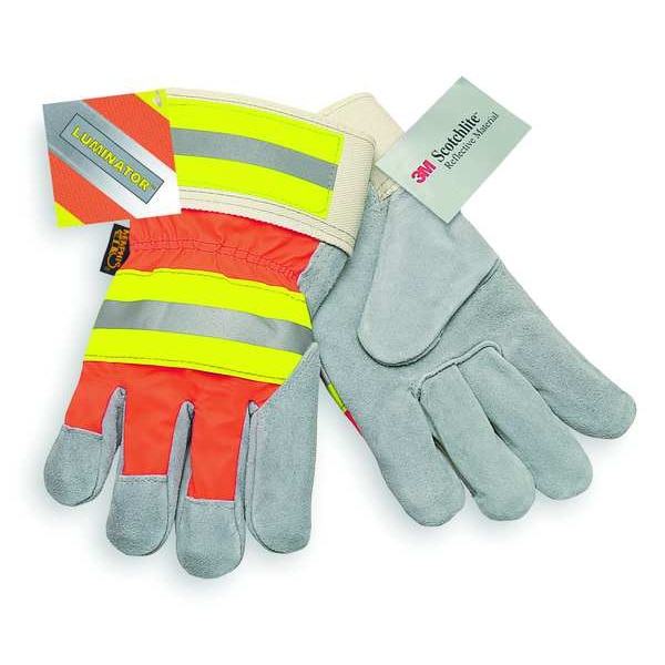 Mcr Safety Leather Palm Gloves, L, Gray, PR 1440L