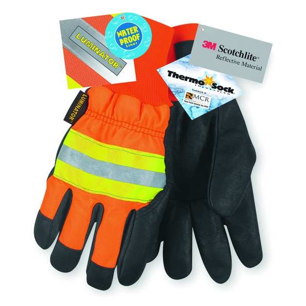 Mcr Safety Leather Drivers Gloves, HiVis Orange, S, PR 34411S