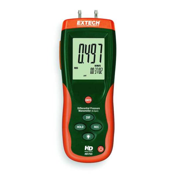 Extech Digital Manometer, 0 to 13.85 In WC HD755