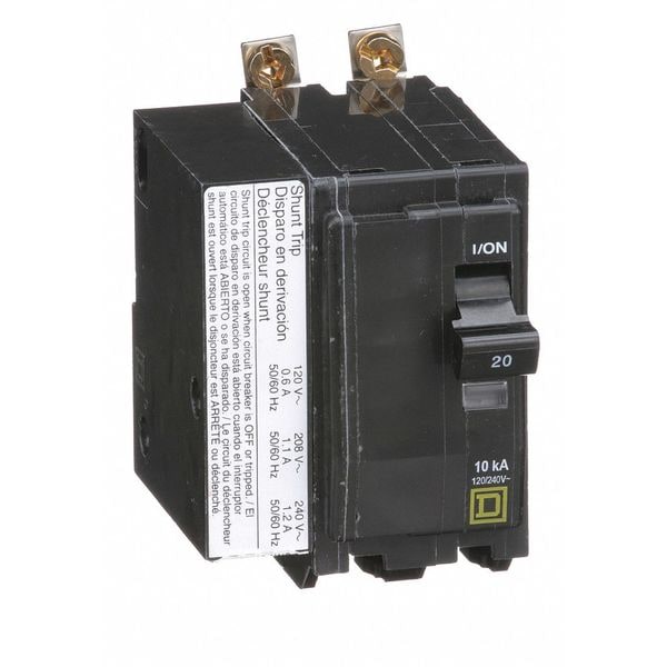 Square D Miniature Circuit Breaker, 20 A, 120/240V AC, 2 Pole, Bolt On Mounting Style, QOB Series QOB2201021