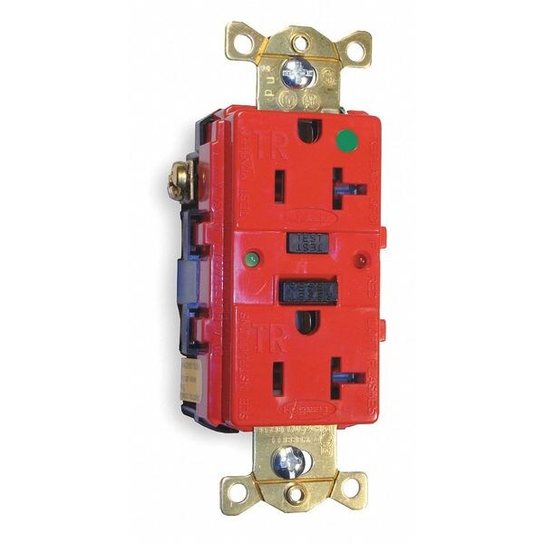 Hubbell Wiring Device-Kellems GFCI Receptacle, 20A, 125VAC, 5-20R, Red GFR8300SGR
