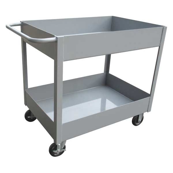 Zoro Select Utility Cart with Deep Lipped Metal Shelves, Steel, Flat, 2