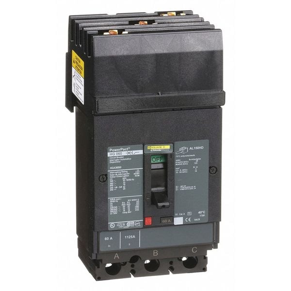 Square D Molded Case Circuit Breaker, 60 A, 600V AC, 3 Pole, I-Line Mounting Style, HG Series HGA36060