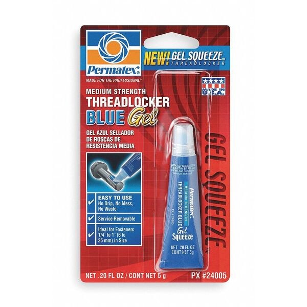 Permatex Threadlocker, Blue, Medium Strength, 5g (0.18 oz.) 24005 Zoro