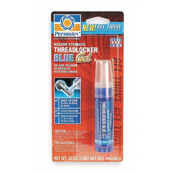 Permatex Threadlocker, Blue, Medium Strength, 10g (0.35 oz.) 24010 Zoro
