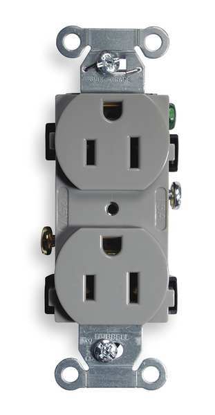 Hubbell 15A Duplex Receptacle 125VAC 5-15R GY BR15GRY