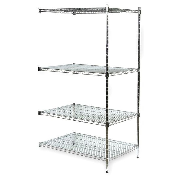 Zoro Select Wire Shelving, 24"D x 60"W x 63"H, 4 Shelves, Silver 2KNX6
