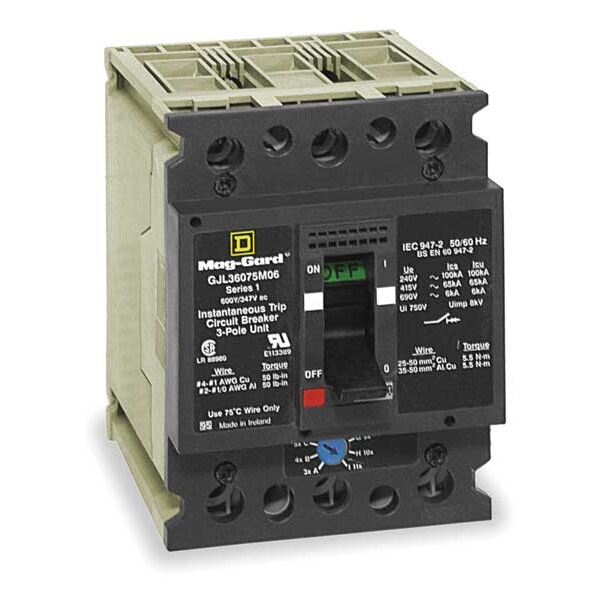 Square D Molded Case Circuit Breaker, 3 A, 347/600V AC, 3 Pole, Free