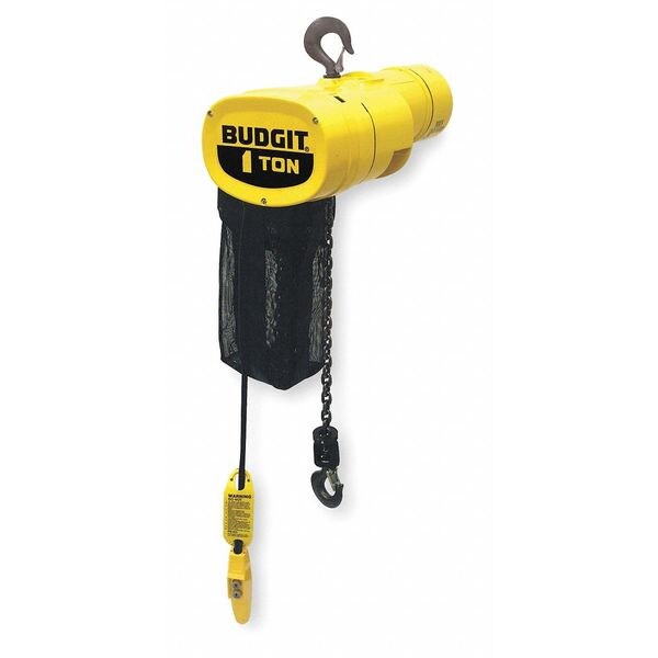 Budgit Hoists Electric Chain Hoist, 1000 lb., 20 ft., Hook Mounted No