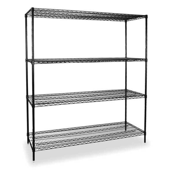 Zoro Select Wire Shelving Unit, 24"D x 48"W x 74"H, 4 Shelves, Black