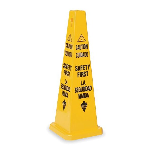 Tough Guy Safety Cone, 36 in Height, 12 3/4 in Width, Polypropylene, Cone, English, Spanish 2LEC7