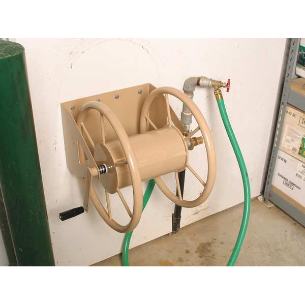 Liberty Wall Mount Garden Hose Reel For 100 ft L Hose, 18 in Reel Dia, Brown/Tan, 19 in L x 8 in W x 20 in H 2LRK9