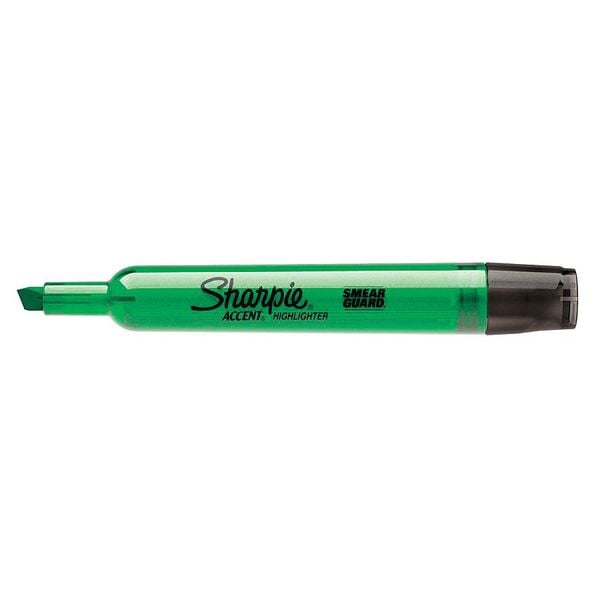 Sharpie Smear Guard Highlighter, Chisel Tip Fluorescent Green PK12 25026