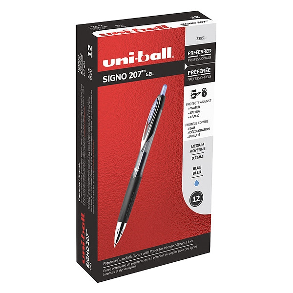 Uni-Ball Retractable Gel Pen, Medium 0.7 mm, Blue PK12 33951