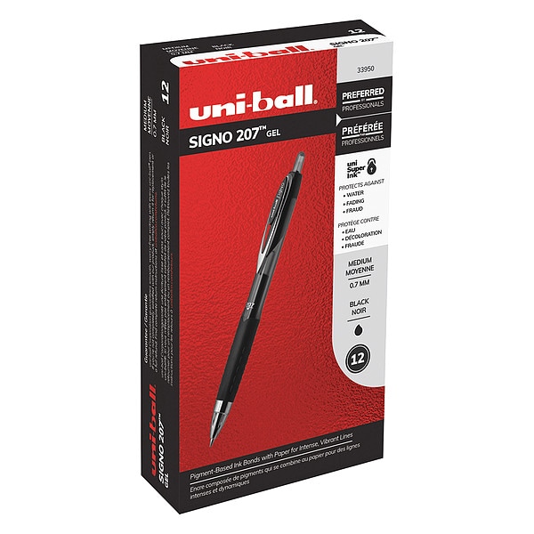 Uni-Ball Retractable Gel Pen, Medium 0.7 mm, Black PK12 33950 | Zoro