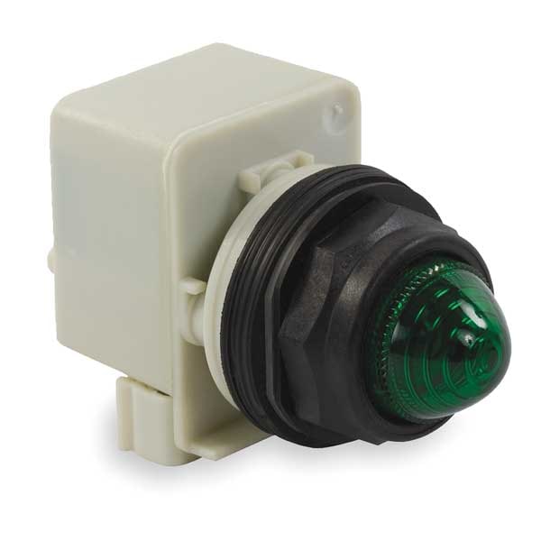 Schneider Electric Pilot Light, 30mm, Plastic, Green, 120VAC 9001SKP1G9