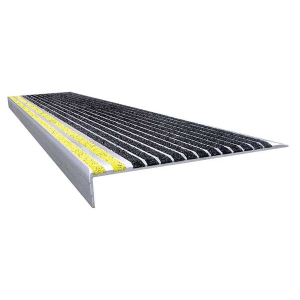 Wooster Products Stair Tread, Blk/Ylw, 54in W, Extruded Alum 500BY4-6