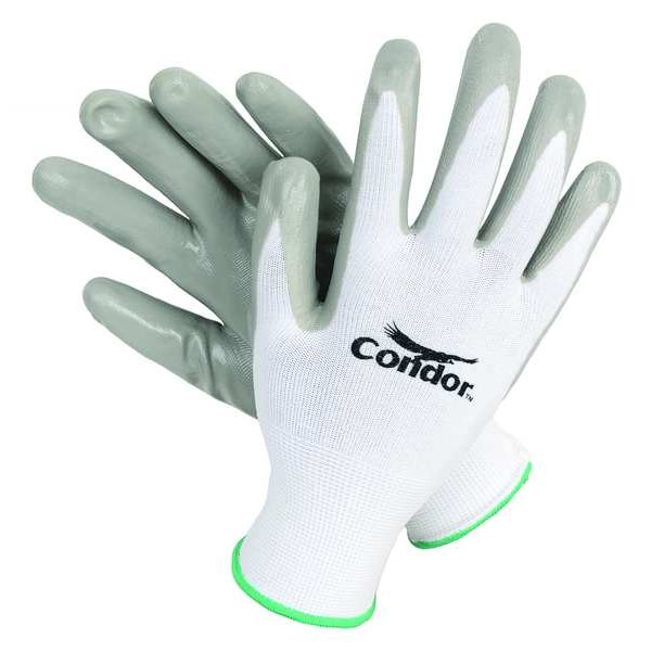 Condor Nitrile Coated Gloves, Palm Coverage, White/Gray, XL, PR 3BA53