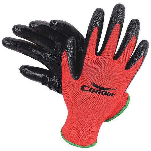 Condor Nitrile Coated Gloves, Palm Coverage, Red, 2XL, PR 2UUE1 Zoro