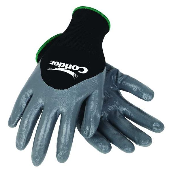 Condor Nitrile Coated Gloves, 3/4 Dip Coverage, Black/Gray, 2XL, PR