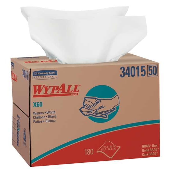 Wypall Dry Wipe, White, Box, Hydroknit, 1 PK, 180 Wipes, 12-1/2" x 16-3/4" 34015