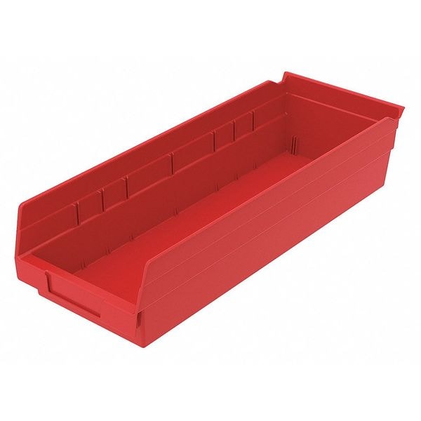 Akro-Mils Shelf Storage Bin, Red, Plastic, 17 7/8 in L x 6 5/8 in W x 4 in H, 20 lb Load Capacity 30138RED