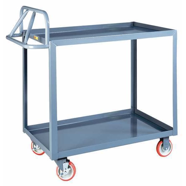 Zoro Select Raised Handle Utility Cart, Steel, 2 Shelves, 1200 lb. ERLGL-2448-BRK