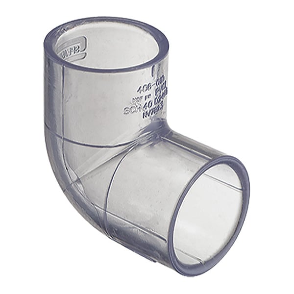 Zoro Select PVC Elbow, 90 Degrees, Solvent x Solvent, 4 in Pipe Size H406040LS
