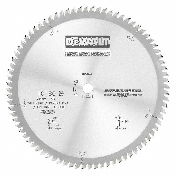 Dewalt 10" 80T UltraFine Crosscuts Table Saw Thin Kerf DW7673 Zoro
