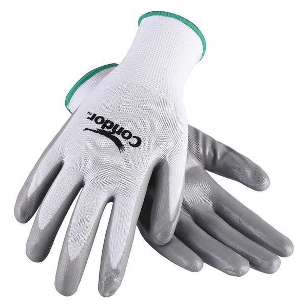 Condor Nitrile Coated Gloves, Palm Coverage, White/Gray, S, PR 20GY90